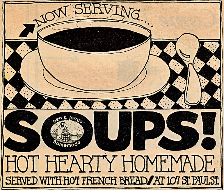 Sign for Ben & Jerry's soups